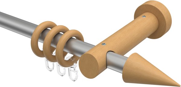 Gardinenstange Metall / Holz 20 mm Ø TALENA - Siveo Silbergrau / Buche lackiert 440 cm (2 x 220 cm)