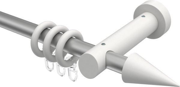 Gardinenstange Metall / Holz 20 mm Ø TALENA - Siveo Silbergrau / Weiß lackiert 100 cm