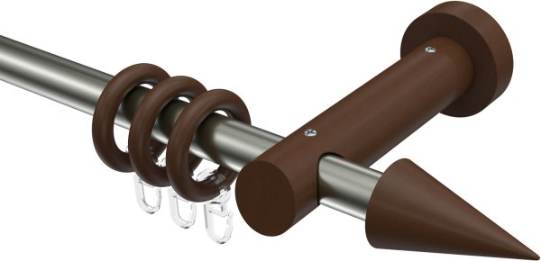 Gardinenstange Metall / Holz 20 mm Ø TALENA - Siveo Edelstahl-Optik / Nussbaum lackiert 100 cm
