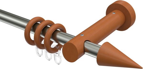 Gardinenstange Metall / Holz 20 mm Ø TALENA - Siveo Edelstahl-Optik / Kirschbaum lackiert 320 cm (2 x 160 cm)