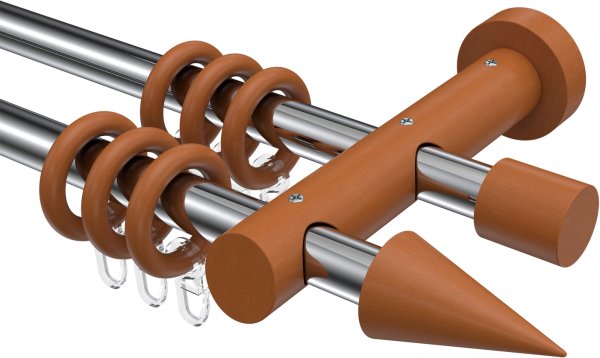 Gardinenstange Metall / Holz 20 mm Ø 2-läufig TALENA - Siveo Chrom / Kirschbaum lackiert 100 cm