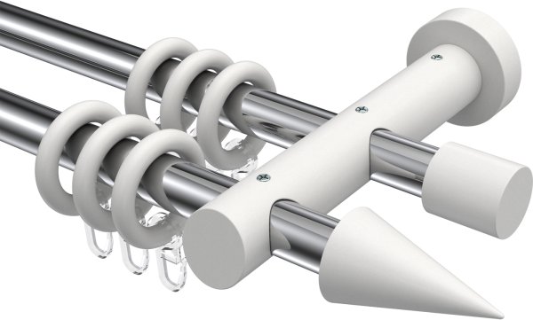 Gardinenstange Metall / Holz 20 mm Ø 2-läufig TALENA - Siveo Chrom / Weiß lackiert 100 cm