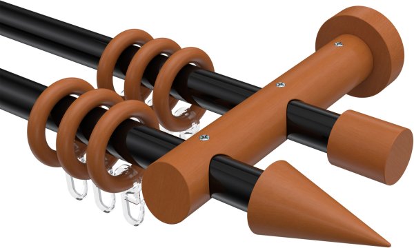 Gardinenstange Metall / Holz 20 mm Ø 2-läufig TALENA - Siveo Schwarz / Kirschbaum lackiert 100 cm