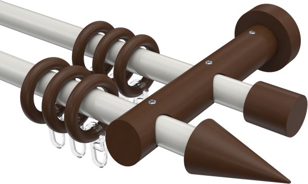 Gardinenstange Metall / Holz 20 mm Ø 2-läufig TALENA - Siveo Weiß / Nussbaum lackiert 100 cm
