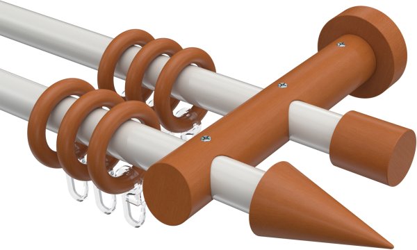 Gardinenstange Metall / Holz 20 mm Ø 2-läufig TALENA - Siveo Weiß / Kirschbaum lackiert 100 cm