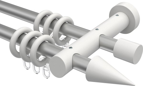 Gardinenstange Metall / Holz 20 mm Ø 2-läufig TALENA - Siveo Silbergrau / Weiß lackiert 100 cm