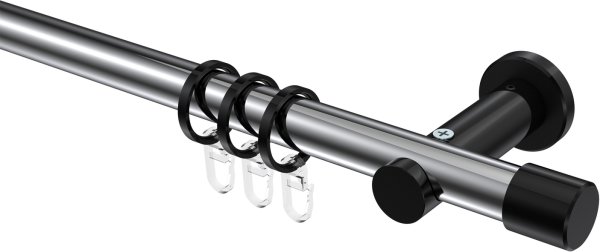 Gardinenstange Metall 20 mm Ø PLATON - Santo Chrom / Schwarz 100 cm