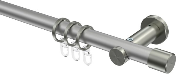 Gardinenstange Metall 20 mm Ø PLATON - Santo Silbergrau / Edelstahl-Optik 100 cm