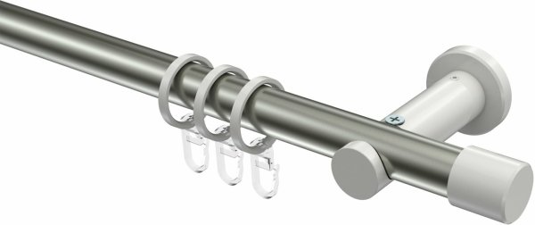 Gardinenstange Metall 20 mm Ø PLATON - Santo Edelstahl-Optik / Weiß 140 cm