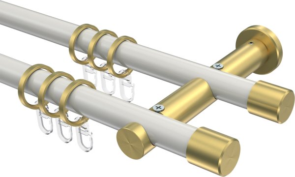 Gardinenstange Metall 20 mm Ø 2-läufig PLATON - Santo Weiß / Messing-Optik 100 cm