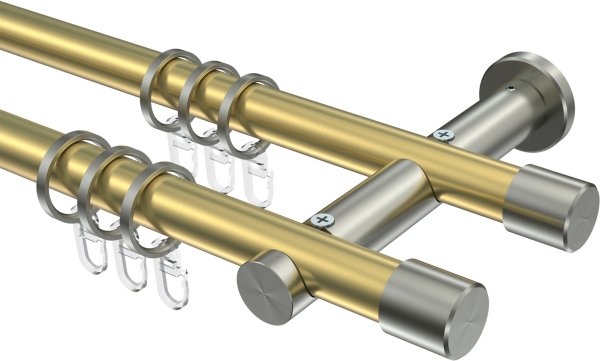 Gardinenstange Messing-Optik / Edelstahl-Optik 20 mm Ø 2-läufig PLATON - Santo