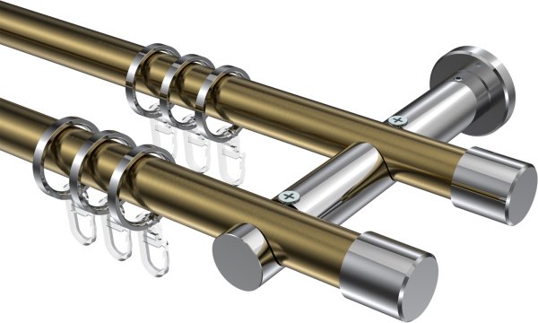 Gardinenstange Metall 20 mm Ø 2-läufig PLATON - Santo Messing Antik / Chrom 100 cm