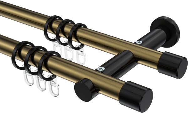 Gardinenstange Metall 20 mm Ø 2-läufig PLATON - Santo Messing Antik / Schwarz 100 cm