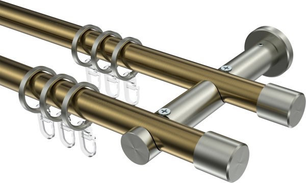 Gardinenstange Metall 20 mm Ø 2-läufig PLATON - Santo Messing Antik / Edelstahl-Optik 100 cm