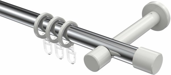 Gardinenstange Metall 20 mm Ø PRESTIGE - Santo Chrom / Weiß 100 cm