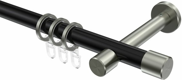 Gardinenstange Metall 20 mm Ø PRESTIGE - Santo Schwarz / Edelstahl-Optik 100 cm