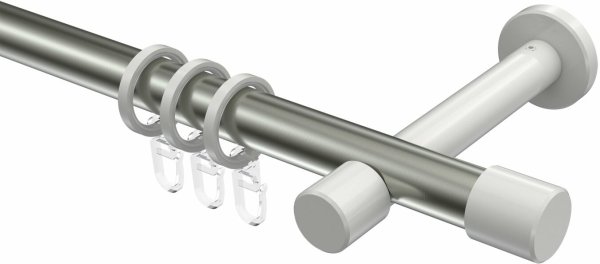 Gardinenstange Metall 20 mm Ø PRESTIGE - Santo Edelstahl-Optik / Weiß 120 cm