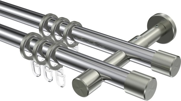 Gardinenstange Metall 20 mm Ø 2-läufig PRESTIGE - Santo Chrom / Edelstahl-Optik 100 cm