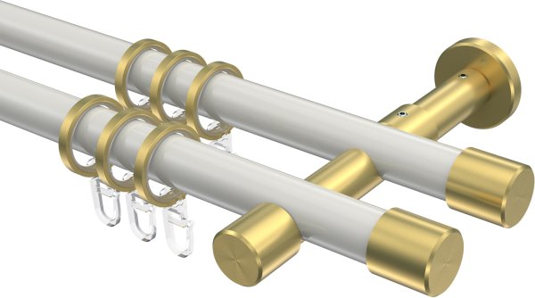 Gardinenstange Metall 20 mm Ø 2-läufig PRESTIGE - Santo Weiß / Messing-Optik 100 cm