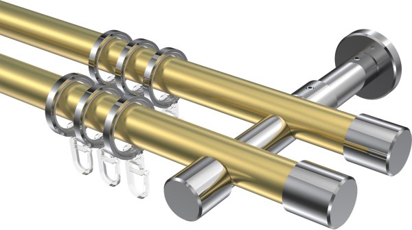 Gardinenstange Metall 20 mm Ø 2-läufig PRESTIGE - Santo Messing-Optik / Chrom 100 cm