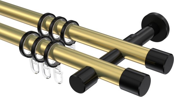 Gardinenstange Metall 20 mm Ø 2-läufig PRESTIGE - Santo Messing-Optik / Schwarz 100 cm
