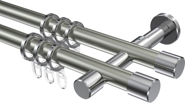 Gardinenstange Metall 20 mm Ø 2-läufig PRESTIGE - Santo Edelstahl-Optik / Chrom 100 cm