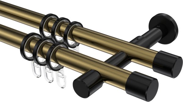 Gardinenstange Metall 20 mm Ø 2-läufig PRESTIGE - Santo Messing Antik / Schwarz 100 cm