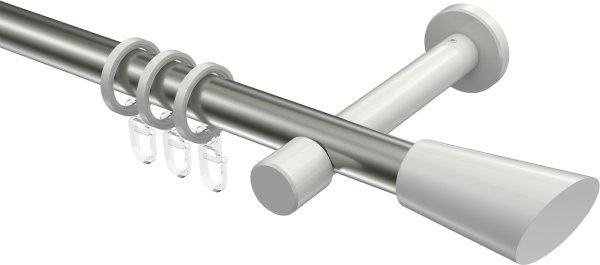 Gardinenstange Metall 20 mm Ø PRESTIGE - Bento Edelstahl-Optik / Weiß 100 cm