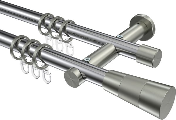 Gardinenstange Metall 20 mm Ø 2-läufig PLATON - Tanara Chrom / Edelstahl-Optik 100 cm