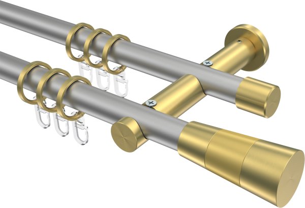 Gardinenstange Metall 20 mm Ø 2-läufig PLATON - Tanara Silbergrau / Messing-Optik 100 cm