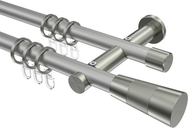 Gardinenstange Metall 20 mm Ø 2-läufig PLATON - Tanara Silbergrau / Edelstahl-Optik 100 cm