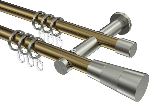 Gardinenstange Metall 20 mm Ø 2-läufig PLATON - Tanara Messing Antik / Edelstahl-Optik 100 cm