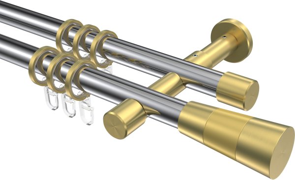 Gardinenstange Metall 20 mm Ø 2-läufig PRESTIGE - Tanara Chrom / Messing-Optik 100 cm