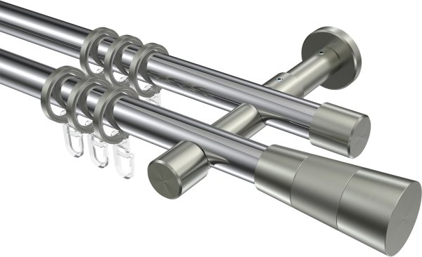 Gardinenstange Metall 20 mm Ø 2-läufig PRESTIGE - Tanara Chrom / Edelstahl-Optik 100 cm