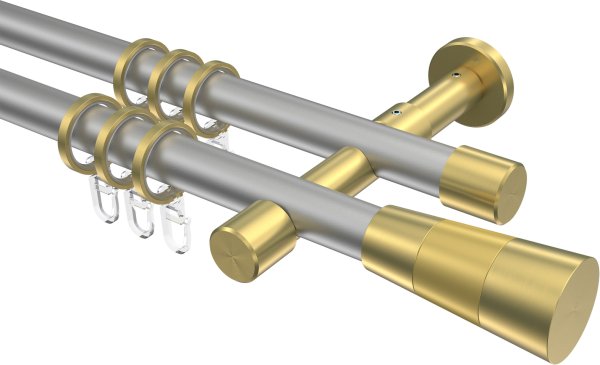 Gardinenstange Metall 20 mm Ø 2-läufig PRESTIGE - Tanara Silbergrau / Messing-Optik 100 cm