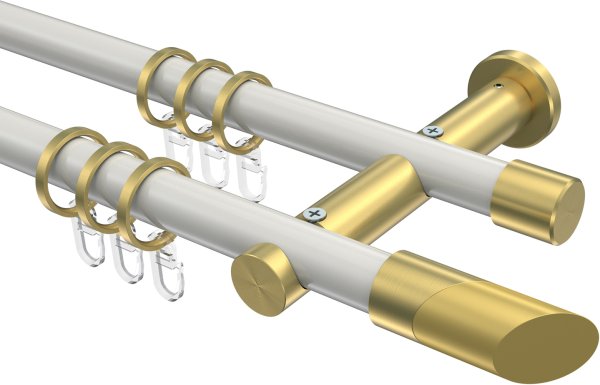 Gardinenstange Metall 20 mm Ø 2-läufig PLATON - Verano Weiß / Messing-Optik 100 cm