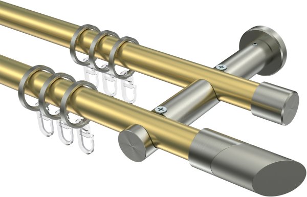 Gardinenstange Messing-Optik / Edelstahl-Optik 20 mm Ø 2-läufig PLATON - Verano 100 cm