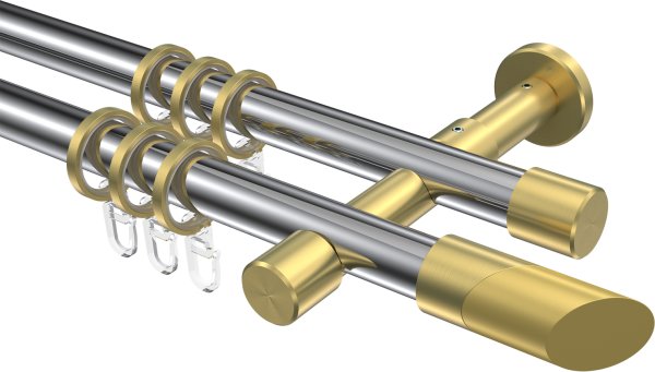 Gardinenstange Metall 20 mm Ø 2-läufig PRESTIGE - Verano Chrom / Messing-Optik 100 cm