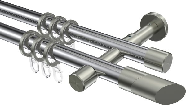 Gardinenstange Metall 20 mm Ø 2-läufig PRESTIGE - Verano Chrom / Edelstahl-Optik 100 cm