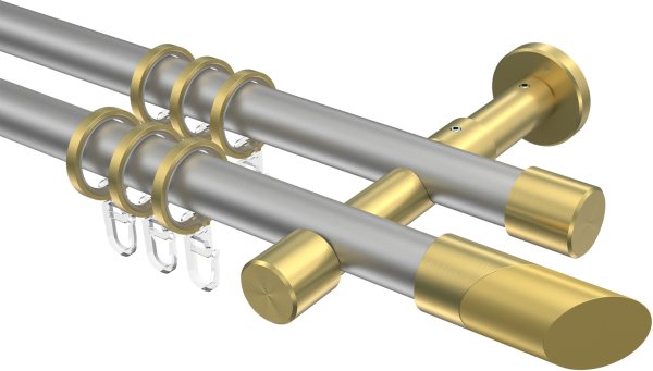 Gardinenstange Metall 20 mm Ø 2-läufig PRESTIGE - Verano Silbergrau / Messing-Optik 100 cm