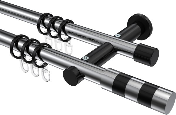 Gardinenstange Metall 20 mm Ø 2-läufig PLATON - Mavell Chrom / Schwarz 100 cm