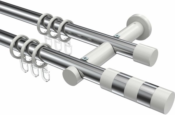 Gardinenstange Metall 20 mm Ø 2-läufig PLATON - Mavell Chrom / Weiß 200 cm