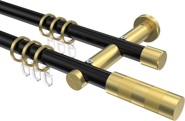 Gardinenstange Metall 20 mm Ø 2-läufig PLATON - Mavell Schwarz / Messing-Optik 100 cm