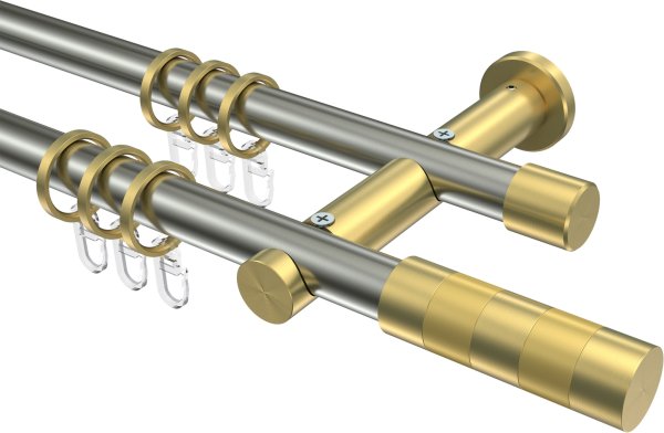 Gardinenstange Edelstahl-Optik / Messing-Optik 20 mm Ø 2-läufig PLATON - Mavell 100 cm