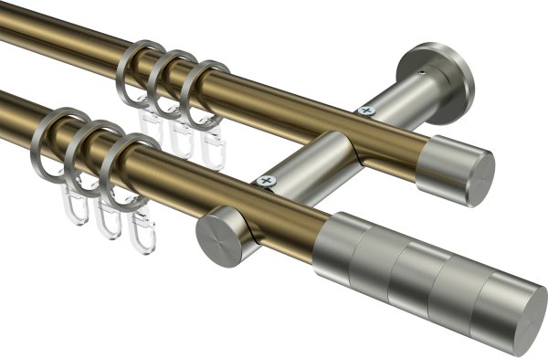 Gardinenstange Metall 20 mm Ø 2-läufig PLATON - Mavell Messing Antik / Edelstahl-Optik 100 cm