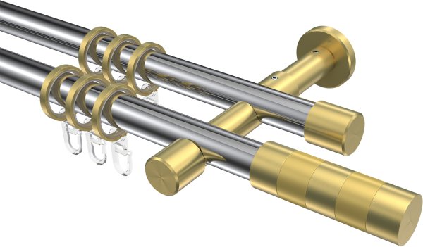 Gardinenstange Metall 20 mm Ø 2-läufig PRESTIGE - Mavell Chrom / Messing-Optik 100 cm