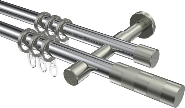 Gardinenstange Metall 20 mm Ø 2-läufig PRESTIGE - Mavell Chrom / Edelstahl-Optik 100 cm