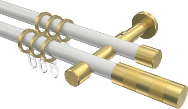 Gardinenstange Metall 20 mm Ø 2-läufig PRESTIGE - Mavell Weiß / Messing-Optik 100 cm
