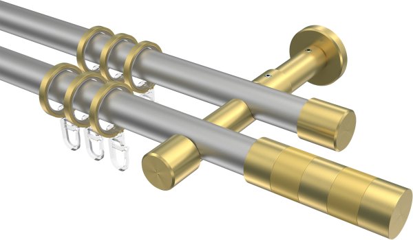 Gardinenstange Metall 20 mm Ø 2-läufig PRESTIGE - Mavell Silbergrau / Messing-Optik 100 cm