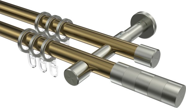 Gardinenstange Metall 20 mm Ø 2-läufig PRESTIGE - Mavell Messing Antik / Edelstahl-Optik 100 cm